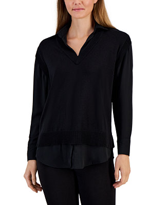 Anne Klein Women's Layered V-Neck Sweater Top - Macy's
