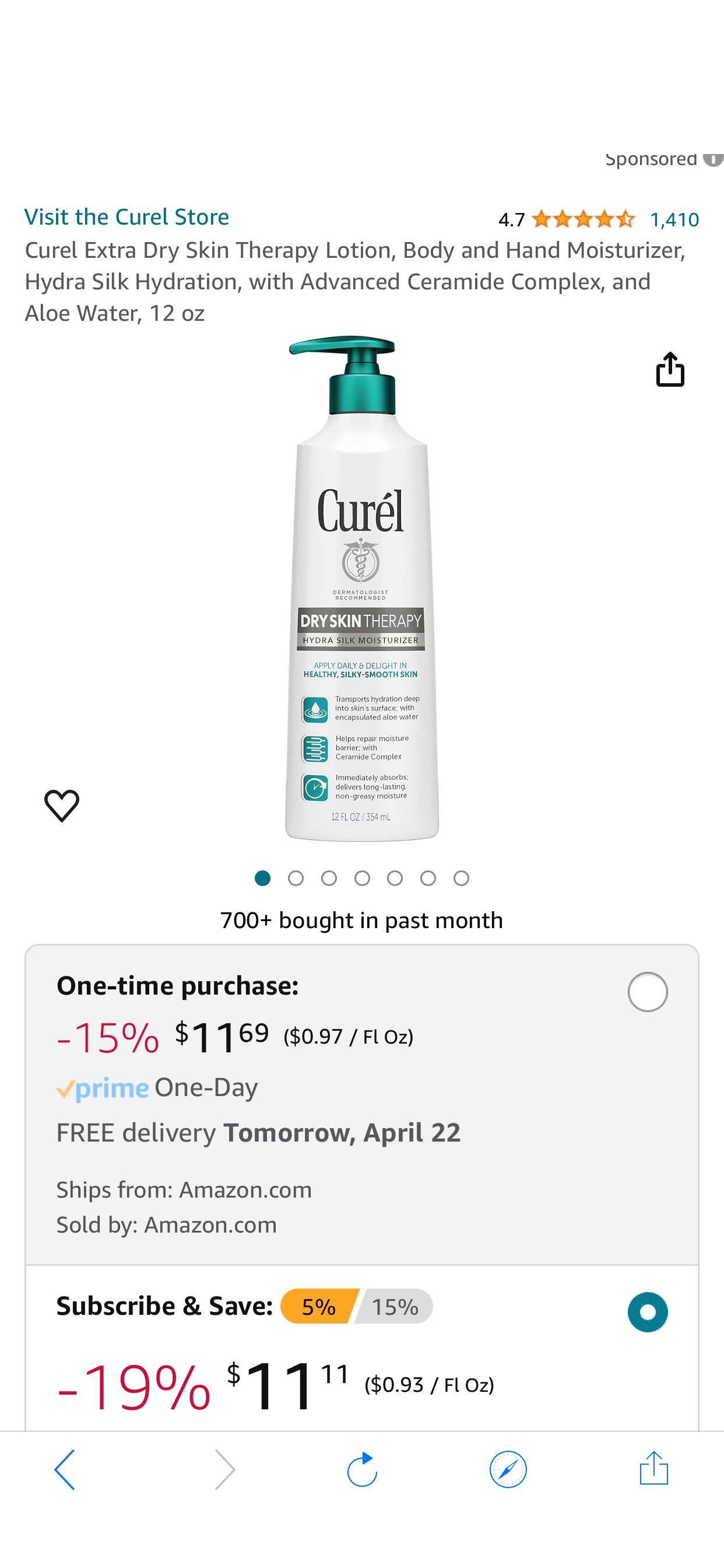Amazon.com : Curel Extra Dry Skin Therapy Lotion, Body and Hand Moisturizer, Hydra Silk Hydration, with Advanced Ceramide Complex, and Aloe Water, 12 oz : Beauty & Personal Care 珂润润肤霜