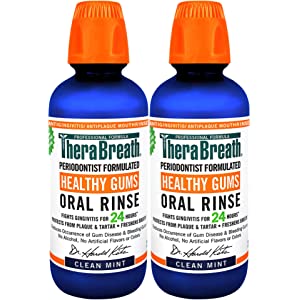 Amazon.com : TheraBreath, Healthy Gums, 24 Hour Periodontist Formulated CPC Oral Rinse, Clean Mint, 16 Fl Oz (Pack of 2) : Beauty口腔漱口液