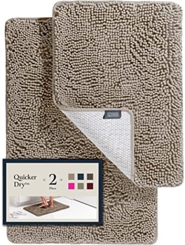 Amazon.com: 2 Piece Bathroom Rugs Bath Mat Set - Soft Plush Chenille Shower Mats for Bathroom Durable Bath Rug with Rubber Backing, Ultra Absorbent Bath Rugs, Bathtub Mat, Bathroom Rug Mats - 30x20 + 24x17 Inch : Home & Kitchen