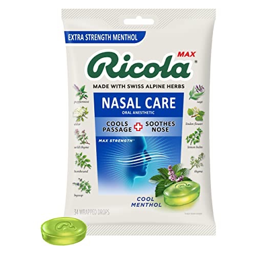 Amazon.com: Ricola Max Cool Menthol Nasal Care Large Bag | Cough Suppressant Drops | Dual Action Liquid Center | Soothing Long-Lasting Relief - 34 Count (Pack of 1) : Health & Household 喉糖