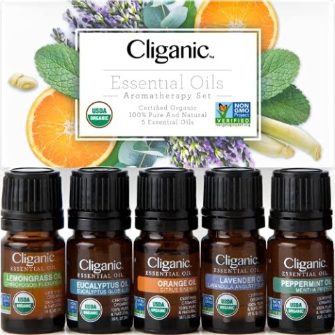 Cliganic Organic Essential Oils Set (Top 5) - 100% Pure Natural