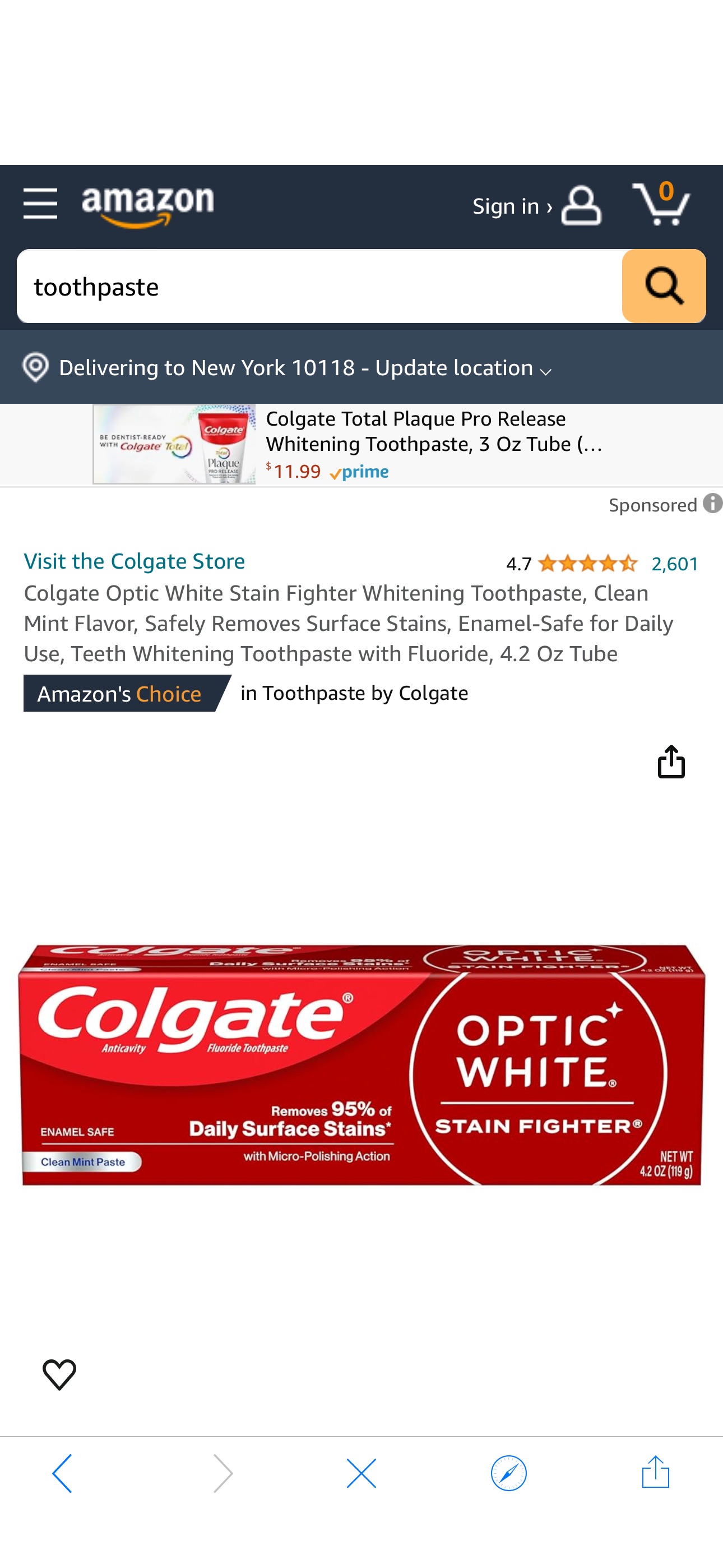 Amazon.com : Colgate Optic White Stain Fighter Whitening Toothpaste, Clean Mint Flavor, Safely Removes Surface Stains, Enamel-Safe for Daily Use, Teeth Whitening Toothpaste with Fluoride, 4.2 Oz Tube 