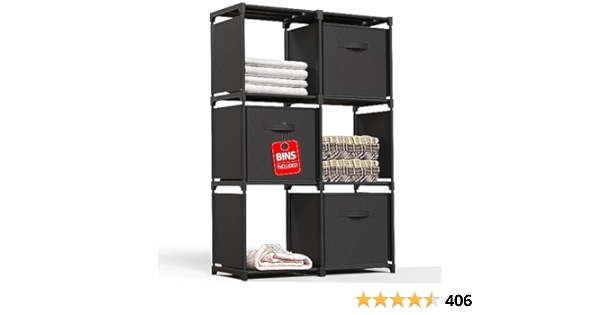 Iwaiting Outdoor 6-Cube Storage Organizer, Closet Organizers and Storage, Cube Storage Shelf with 3 Extra Drawers, Strong Load-Bearing Capacity, Portable Shelves for Bedroom, Living Room, Home, Office