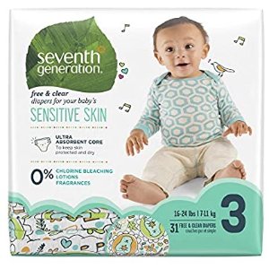 Seventh Generation Baby Diapers for Sensitive Skin, Animal Prints, Size 3, 31 Count