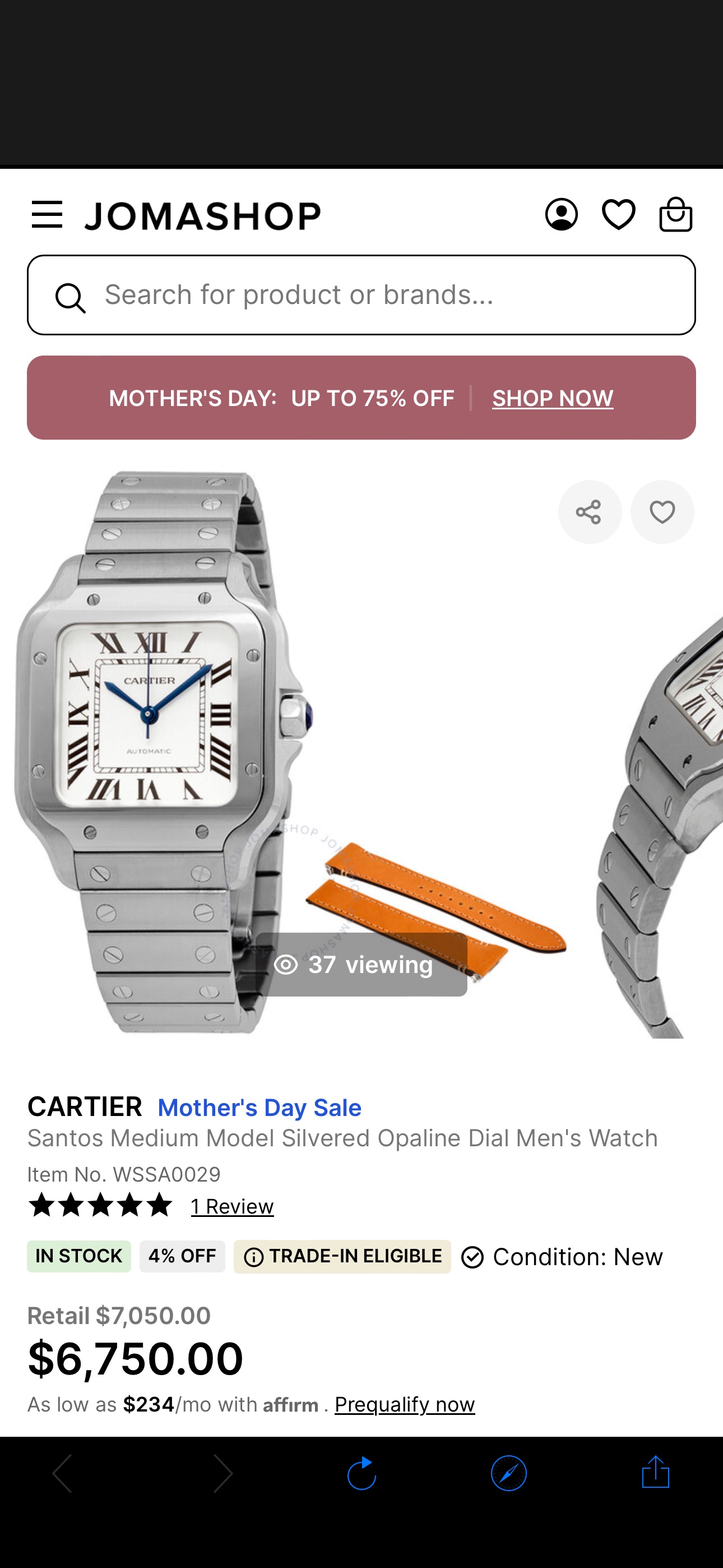 Cartier Santos Medium Model Silvered Opaline Dial Men's Watch WSSA0029 7613375234937 - Watches, Santos - Jomashop