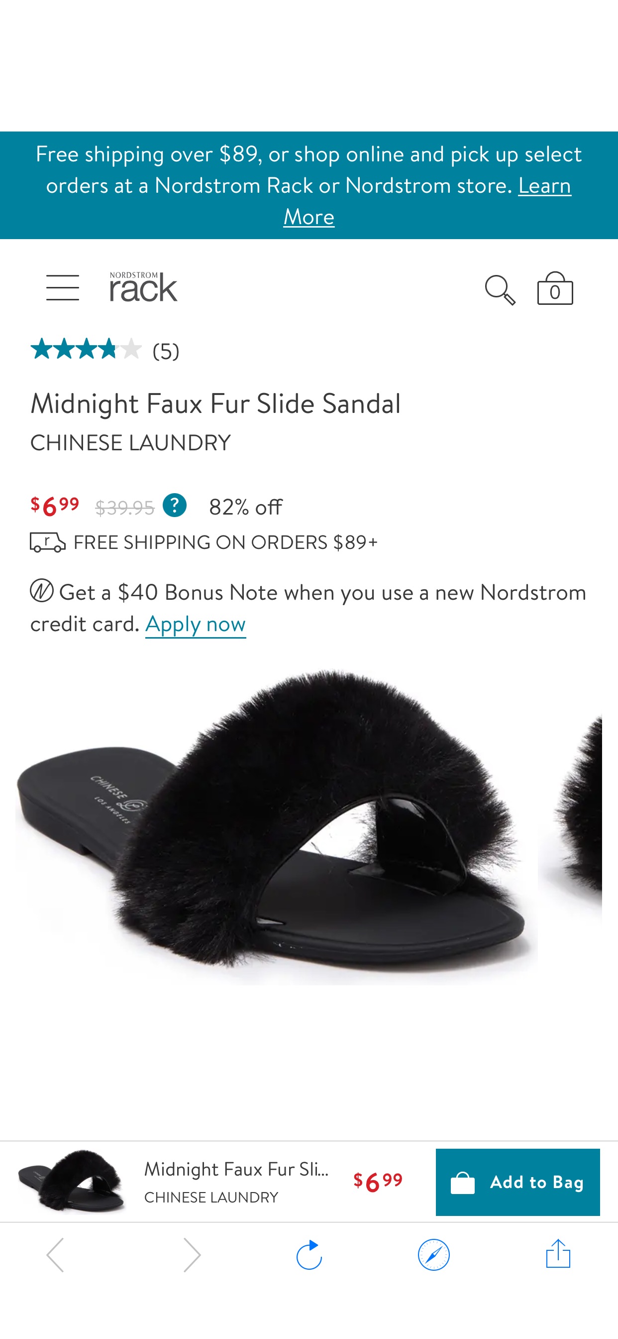 Midnight Faux Fur拖鞋 Slide Sandal | Nordstromrack