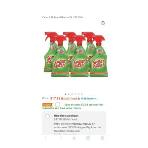 $12.54 Amazon.com: Spray N Wash Pre-treat Laundry Stain Remover Bottles, Clear, 1.37 Pound (Pack of 6), 132 Fl Oz : Health & Household