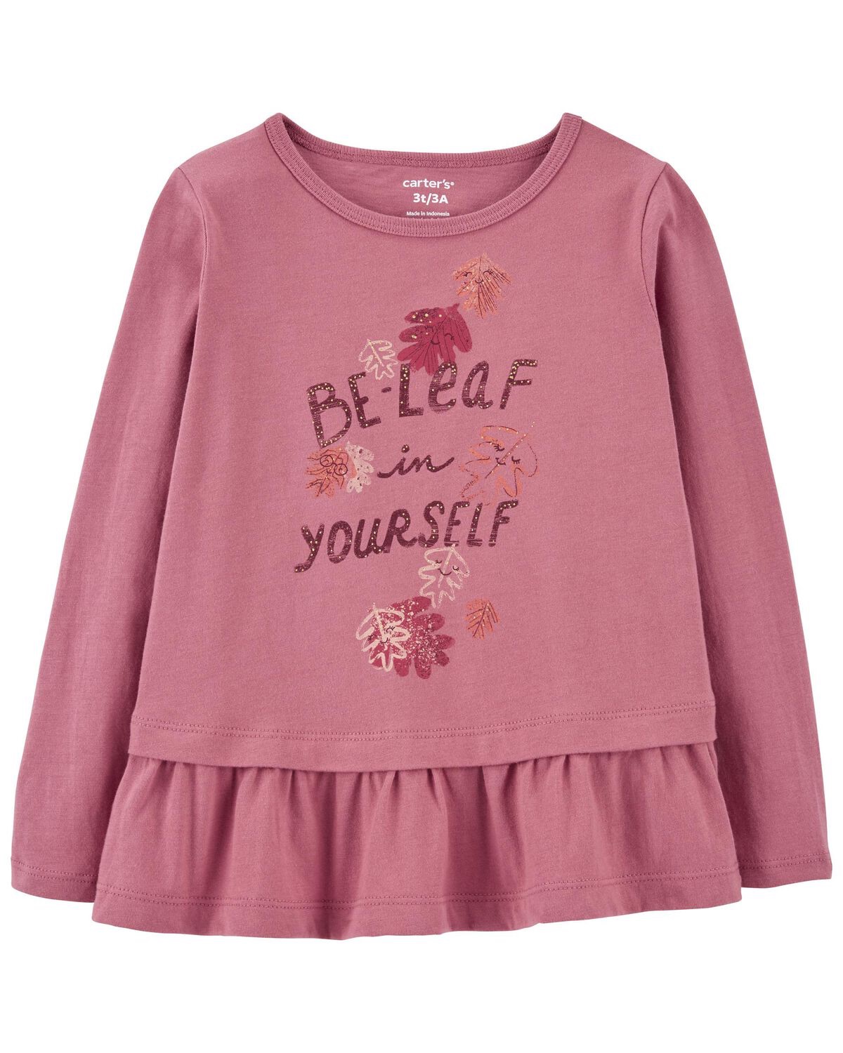 Pink Toddler Be-Leaf In Yourself Peplum Graphic Tee | carters.com