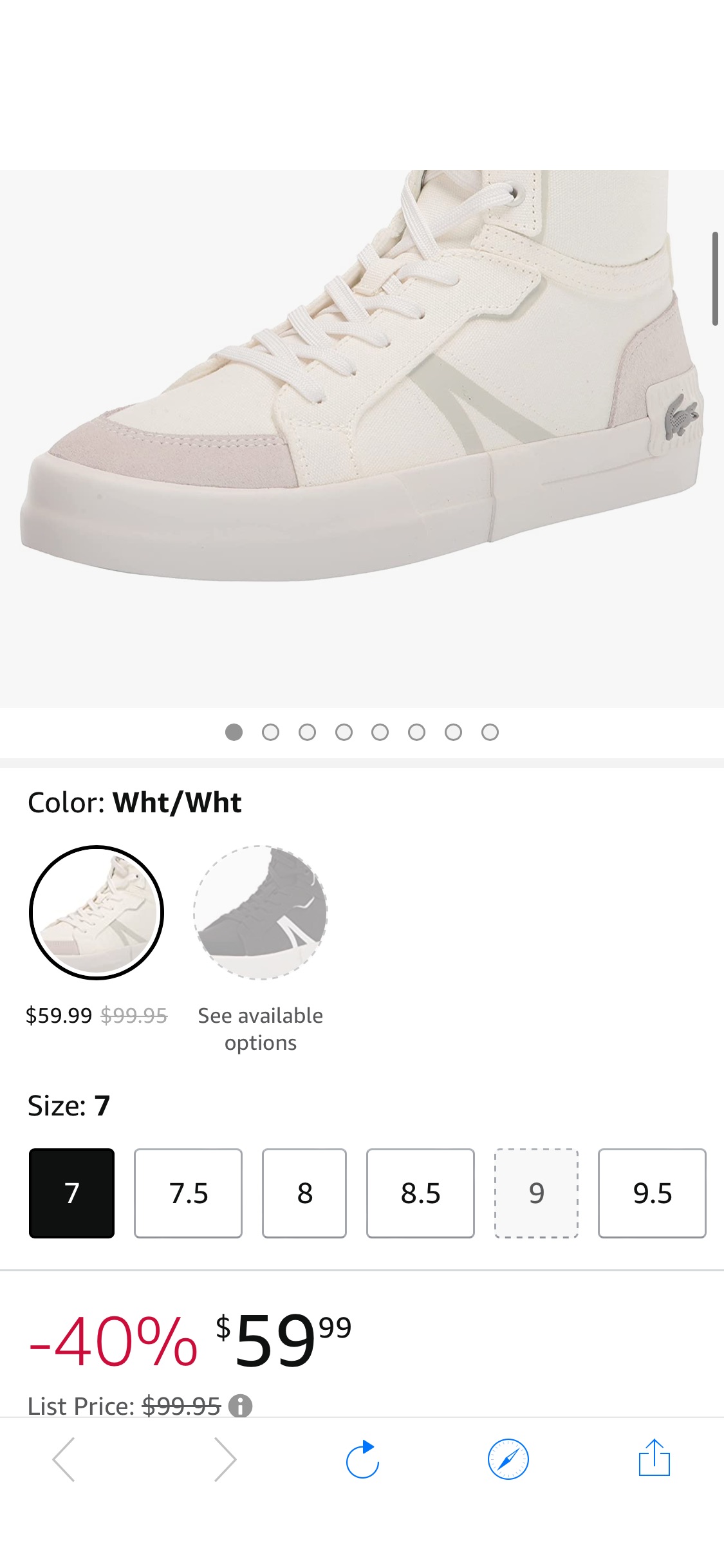 Amazon.com | Lacoste Men's L004 Mid Sneaker, WHT/WHT, 9.5 | Fashion Sneakers