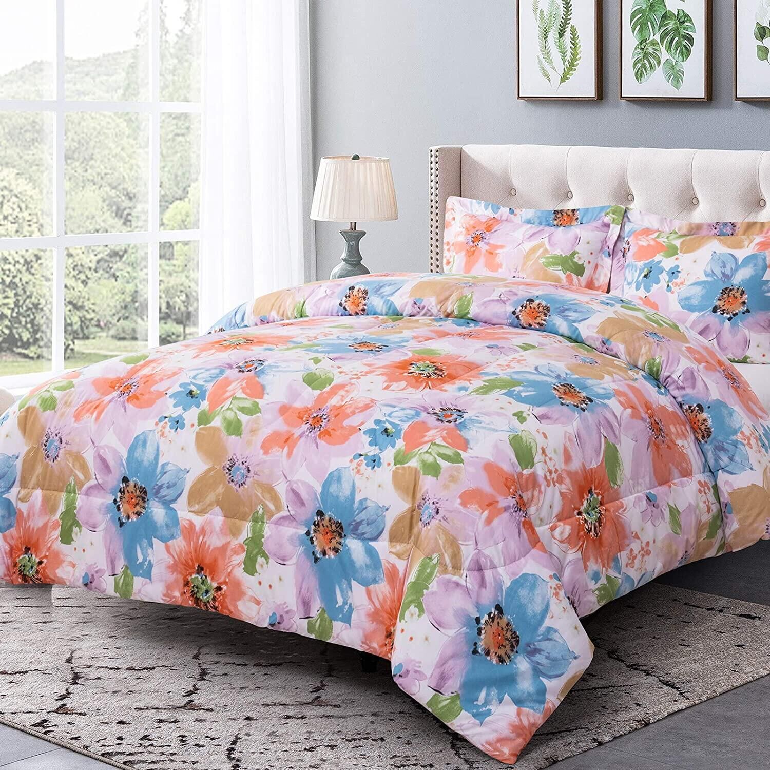 Shatex Queen Comforter 3 Pieces Bedding Comforter Sets Flower Comforter– Ultra Soft 100% Microfiber Polyester 被子三件套