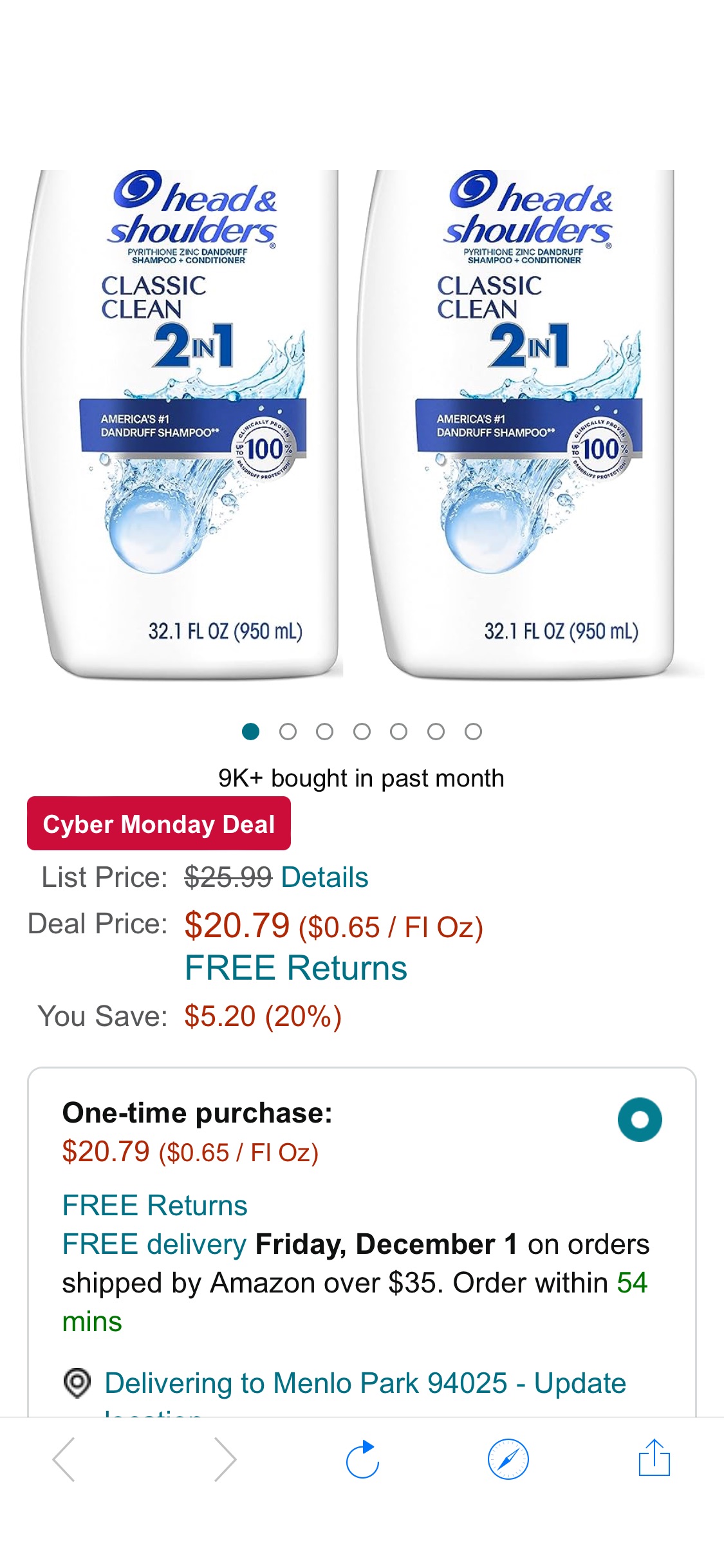 Amazon.com : Head & Shoulders Shampoo and Conditioner 2 in 1, Anti Dandruff Treatment & Scalp Care, Classic Clean Scent, for All Hair Types including Color Treated, Curly or Textured Hair, 32.1 fl oz,