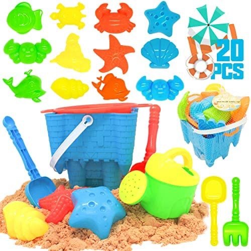 KIDPAR 20 Pcs Beach Sand Toys Set for Kids,Includes Mesh Bag