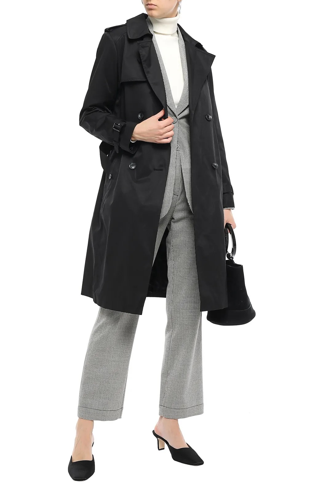 Black Belted cotton-blend gabardine trench coat | Sale up to 70% off | THE OUTNET | DKNY | THE OUTNET 黑色风衣