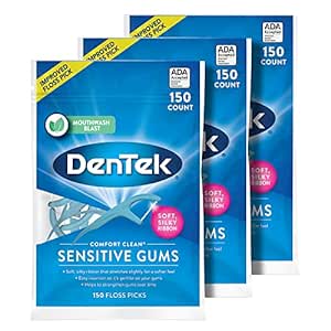 Amazon.com : DenTek Comfort Clean Sensitive Gums Floss Picks, Soft &amp; Silky Ribbon, 150 Count, 3 Pack : Health &amp; Household