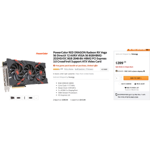 $329.99 PowerColor RED DRAGON Radeon RX Vega 56 显卡