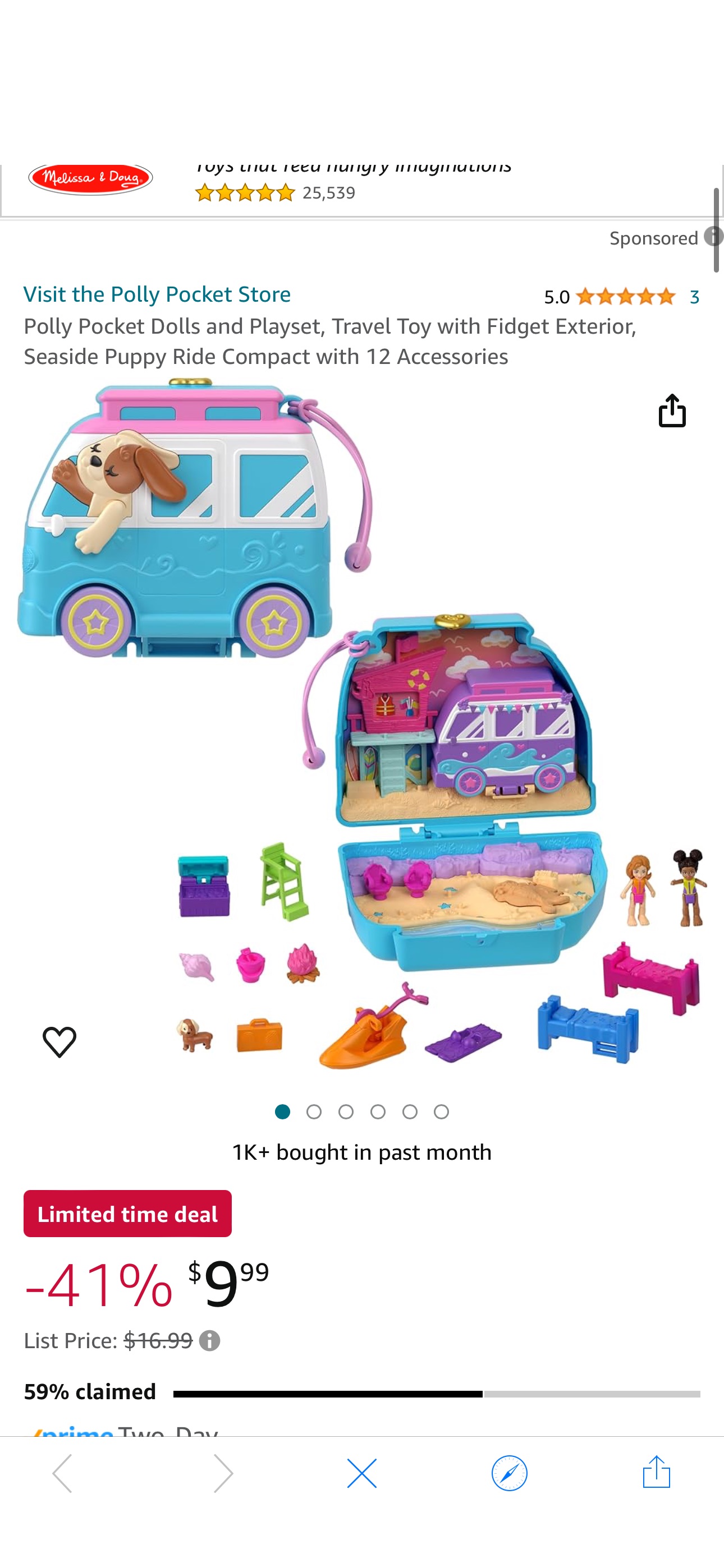 Amazon.com: Polly Pocket Dolls and Playset, Travel Toy with Fidget Exterior, Seaside Puppy Ride Compact with 12 Accessories : Toys & Games
