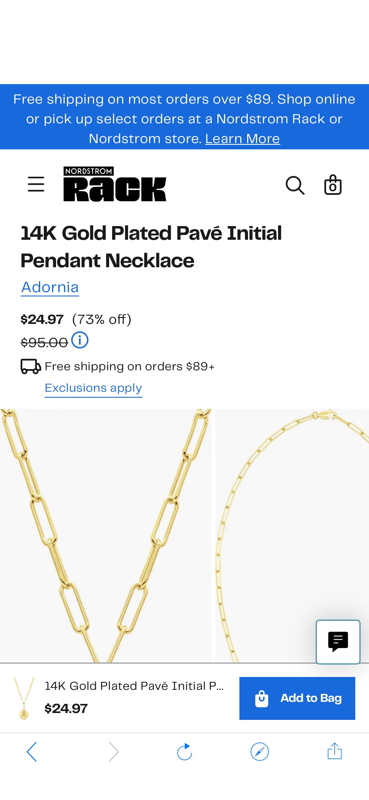 Adornia 14K Gold Plated Pavé Initial Pendant Necklace | Nordstromrack