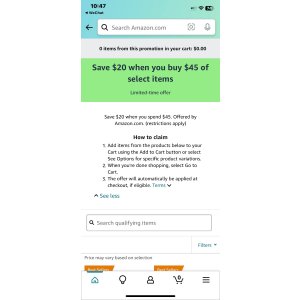 Amazon 个人护理用品折扣,消费 $45 减 $20