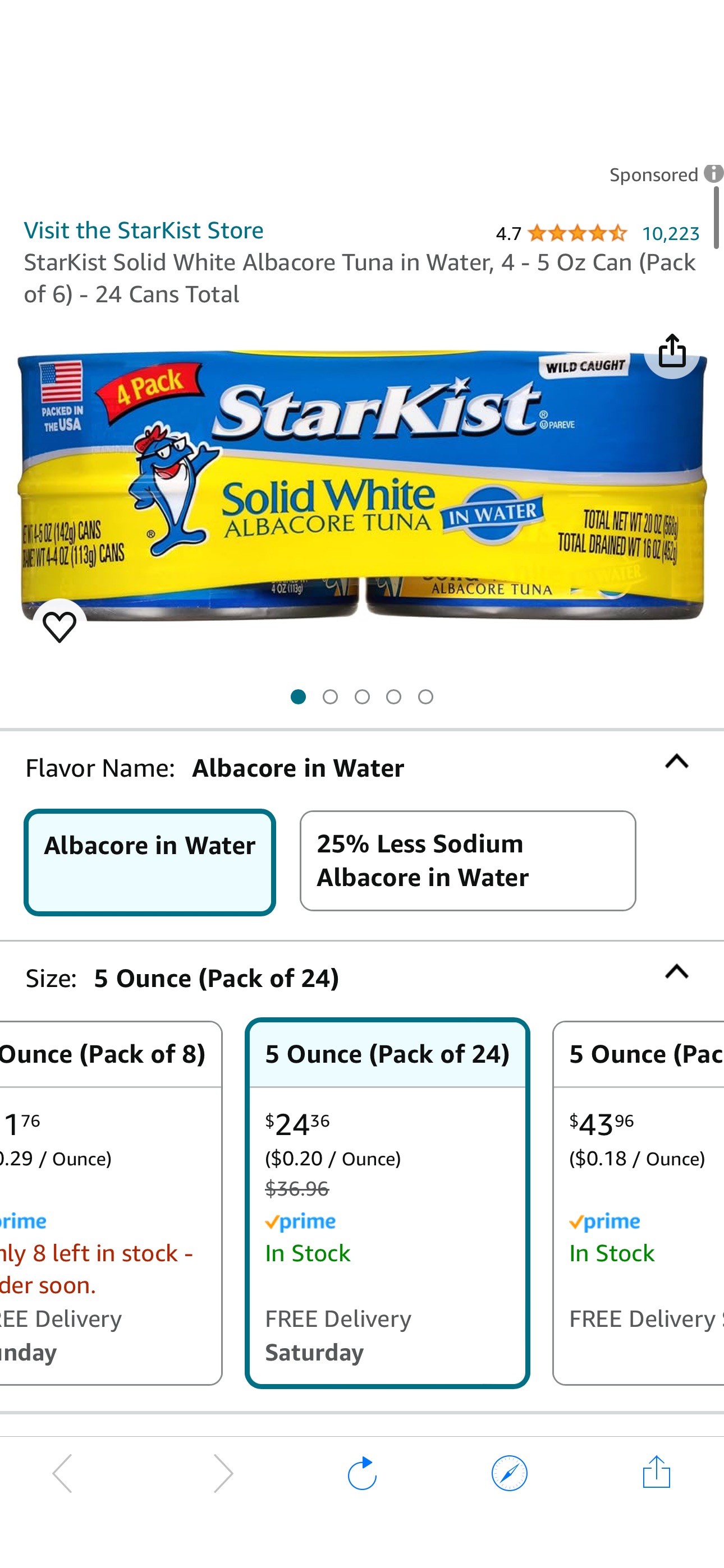 Amazon.com : StarKist Solid White Albacore Tuna in Water, 4 - 5 Oz Can (Pack of 6) - 24 Cans Total : Grocery & Gourmet Food