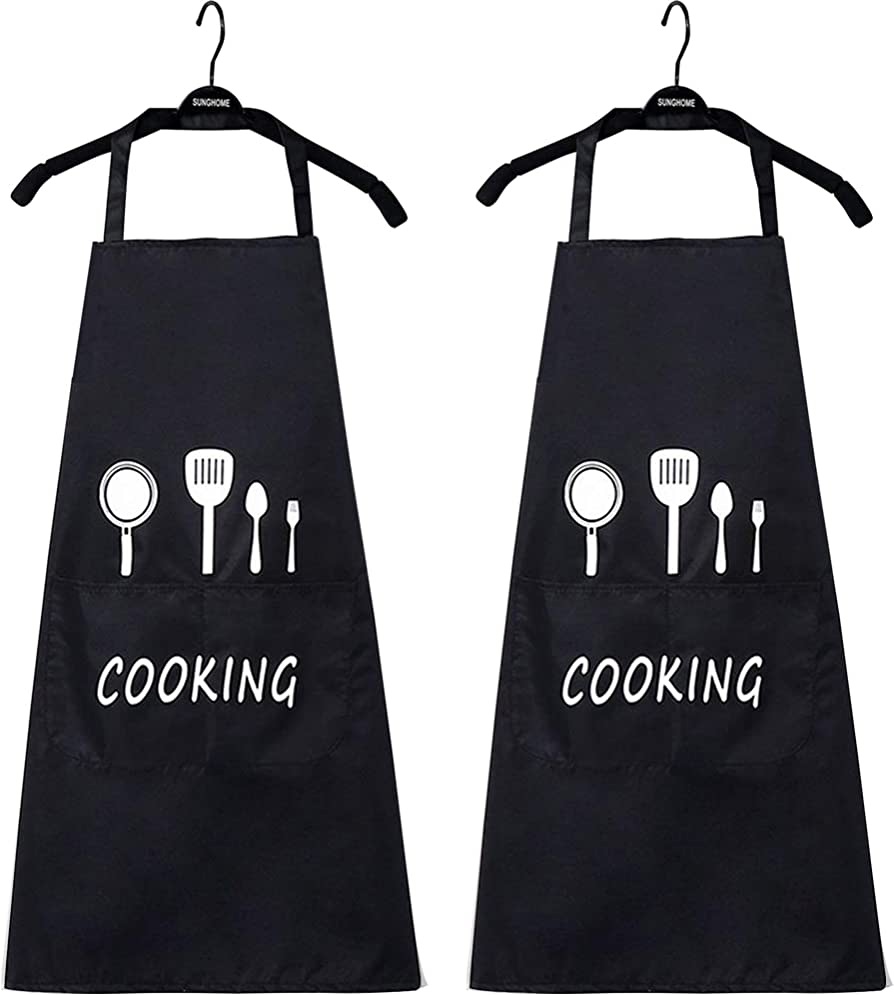 Amazon.com: 男女Hyvory厨房围兜围裙~自由尺寸的烹饪围裙~非常适合男性和女性~厨师最喜欢的1个大口袋~（黑色，2包）