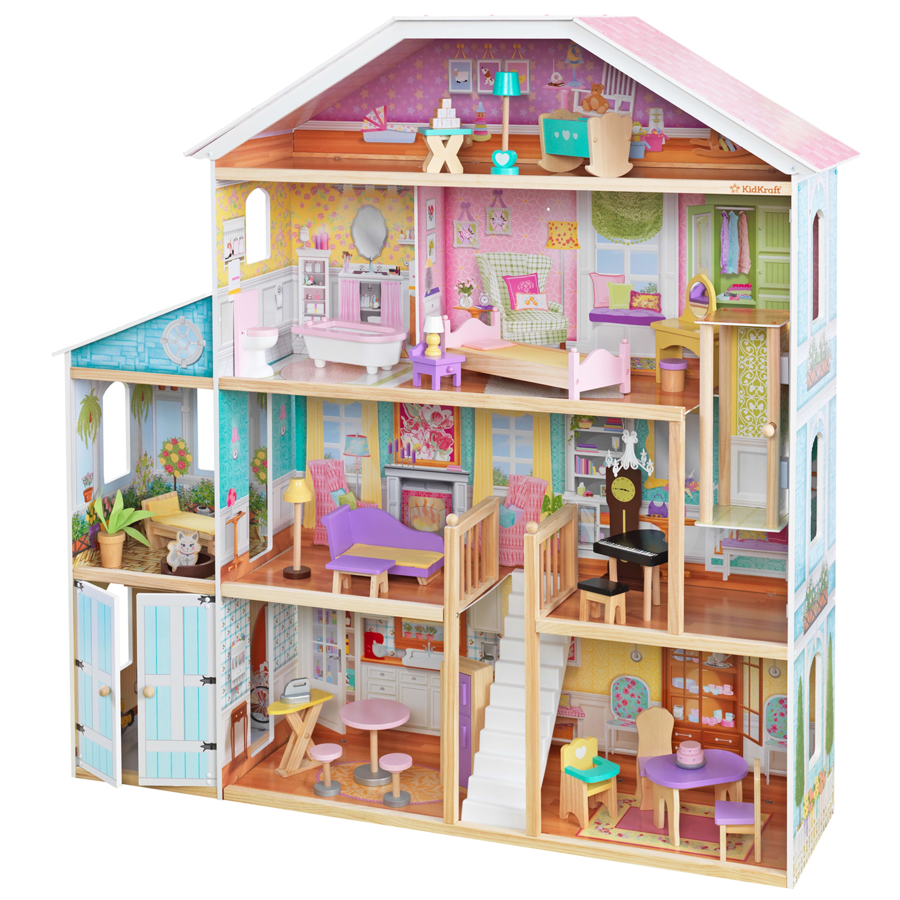 KidKraft Grand View Mansion Wooden Dollhouse with 34 Accessories, Ages 3 and up - Walmart.com