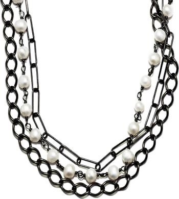 ADORNIA Black Rhodium Plated Sterling Silver Messy Layered 5mm Freshwater Pearl Necklace | Nordstromrack