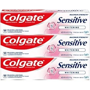 Colgate Sensitive Whitening Toothpaste for Sensitive Teeth, Enamel Repair and Cavity Protection, Fresh Mint Gel - 6 ounce (3 Pack)