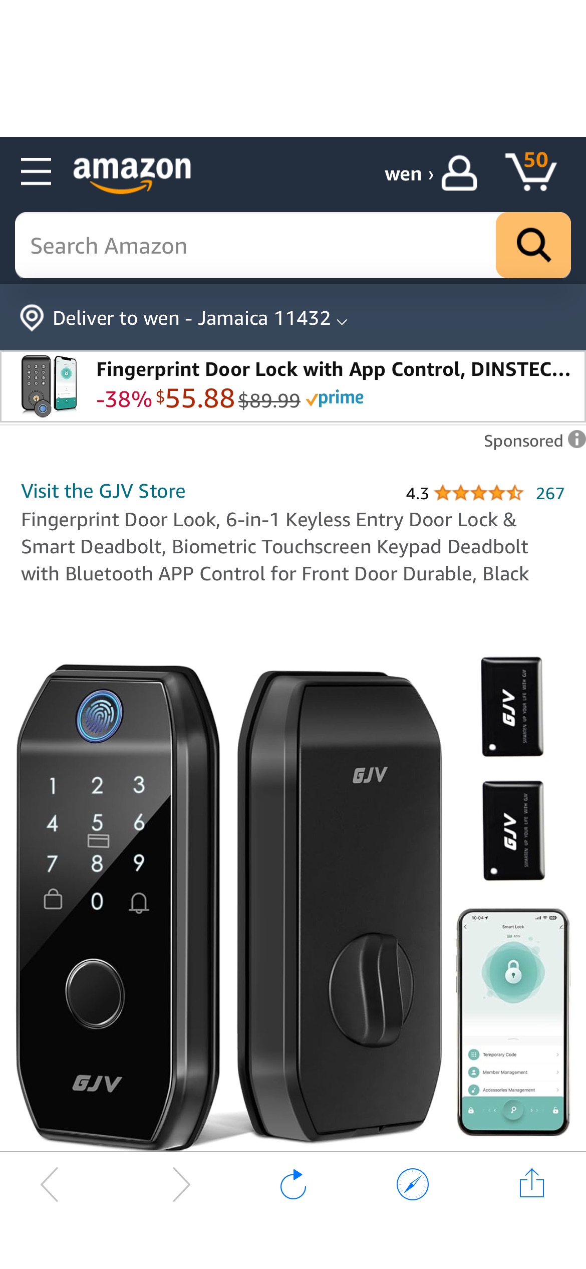GJV Fingerprint Door Look, 6-in-1 Keyless Entry Door Lock & Smart Deadbolt, Biometric Touchscreen Keypad Deadbolt with Bluetooth APP Control for Front Door Durable, Black - Amazon.com