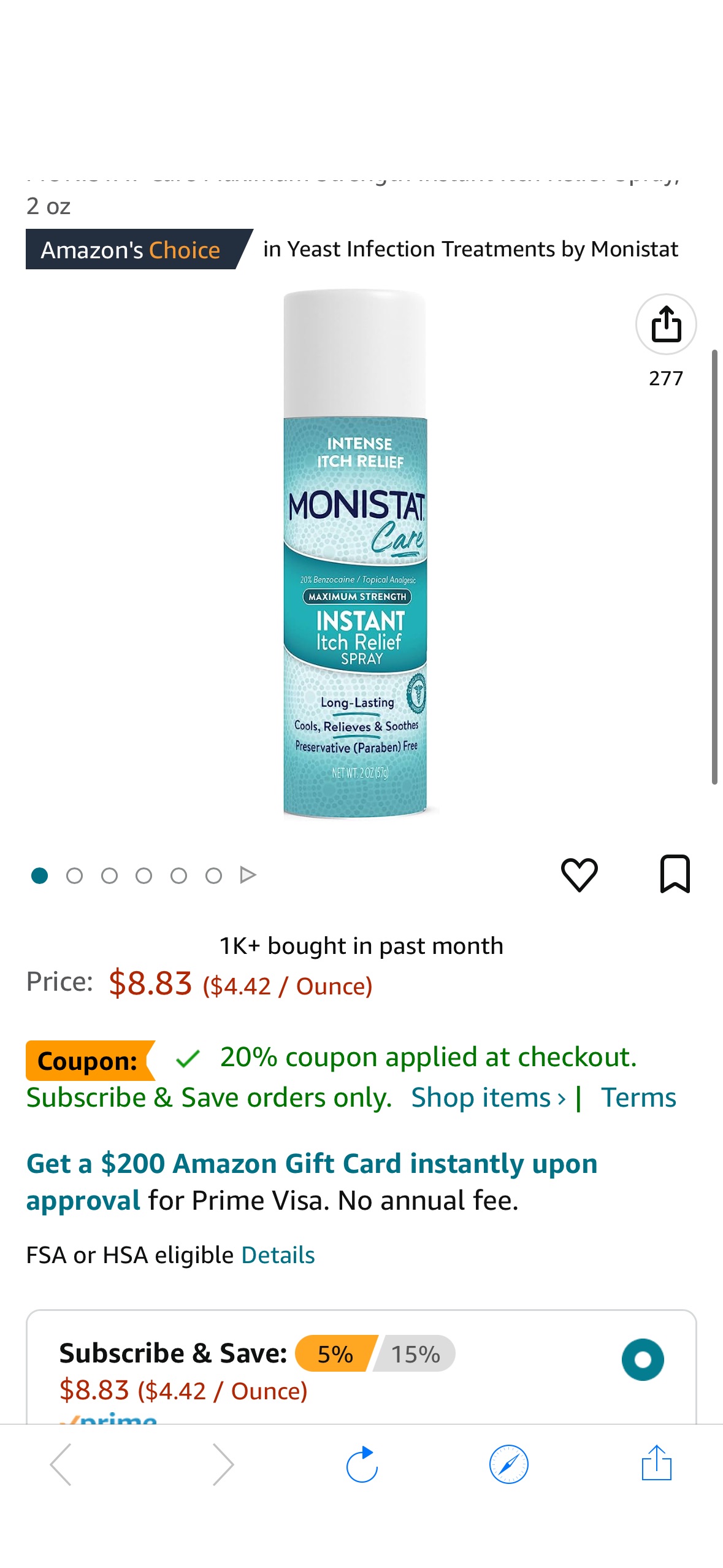 Amazon.com: MONISTAT Care Maximum Strength Instant Itch Relief Spray, 2 oz : Health & Household