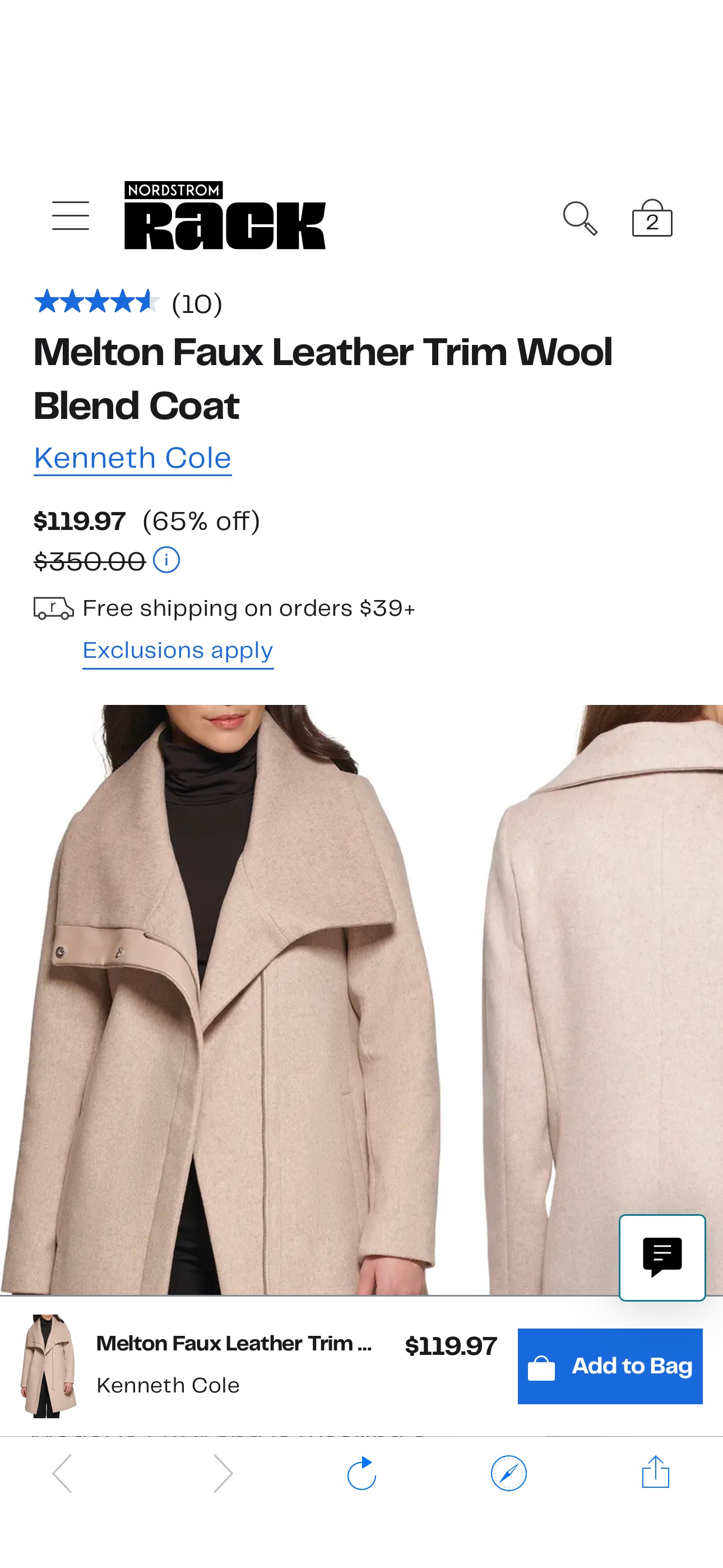 Kenneth Cole Melton Faux Leather Trim Wool Blend Coat | Nordstromrack