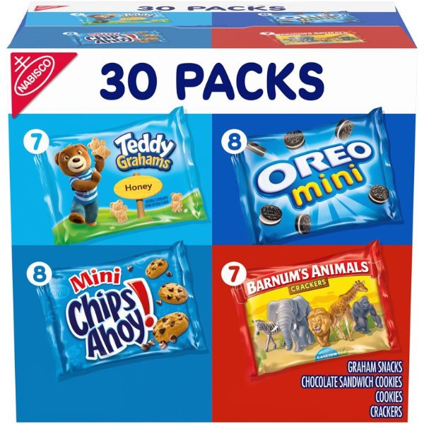 Nabisco Team Favorites Variety Pack, OREO Mini, CHIPS AHOY! Mini, Teddy Grahams Honey & Barnum's Animal Crackers, 30 Snack Packs
