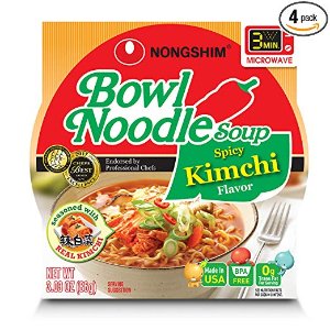 NongShim Bowl Noodle Soup, Kimchi, 3.03 Ounce (Pack of 4)