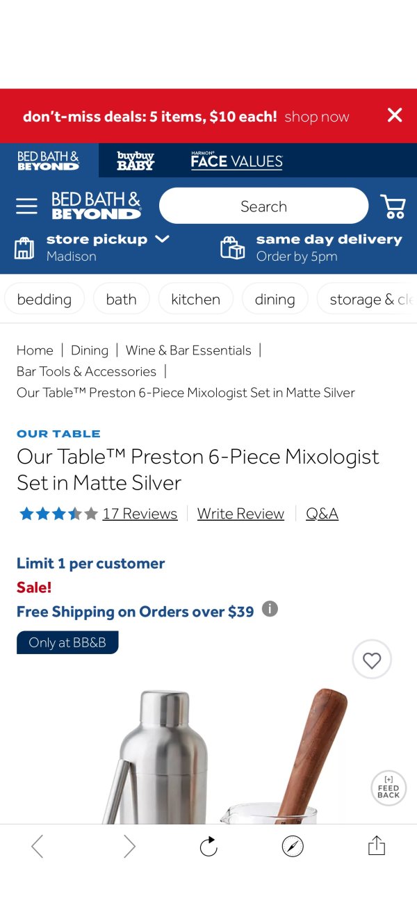 Our Table™ Preston 6-Piece Mixologist Set in Matte Silver | Bed Bath & Beyond