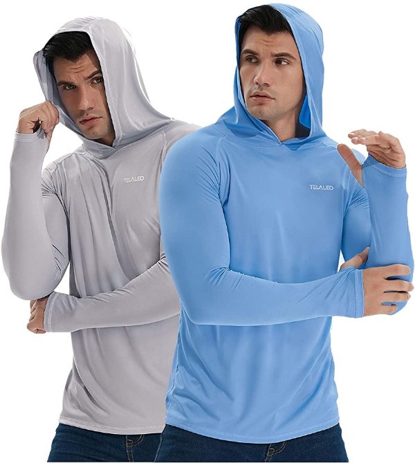 Men's Long Sleeve UPF 50+ Sun Protection Shirt Hoodie Dri Fit SPF UV Shield Fishing Hiking