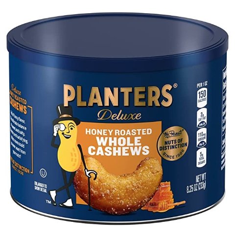PLANTERS Deluxe Honey Roasted Whole Cashews, Sweet and Salty Snacks, 8.25oz