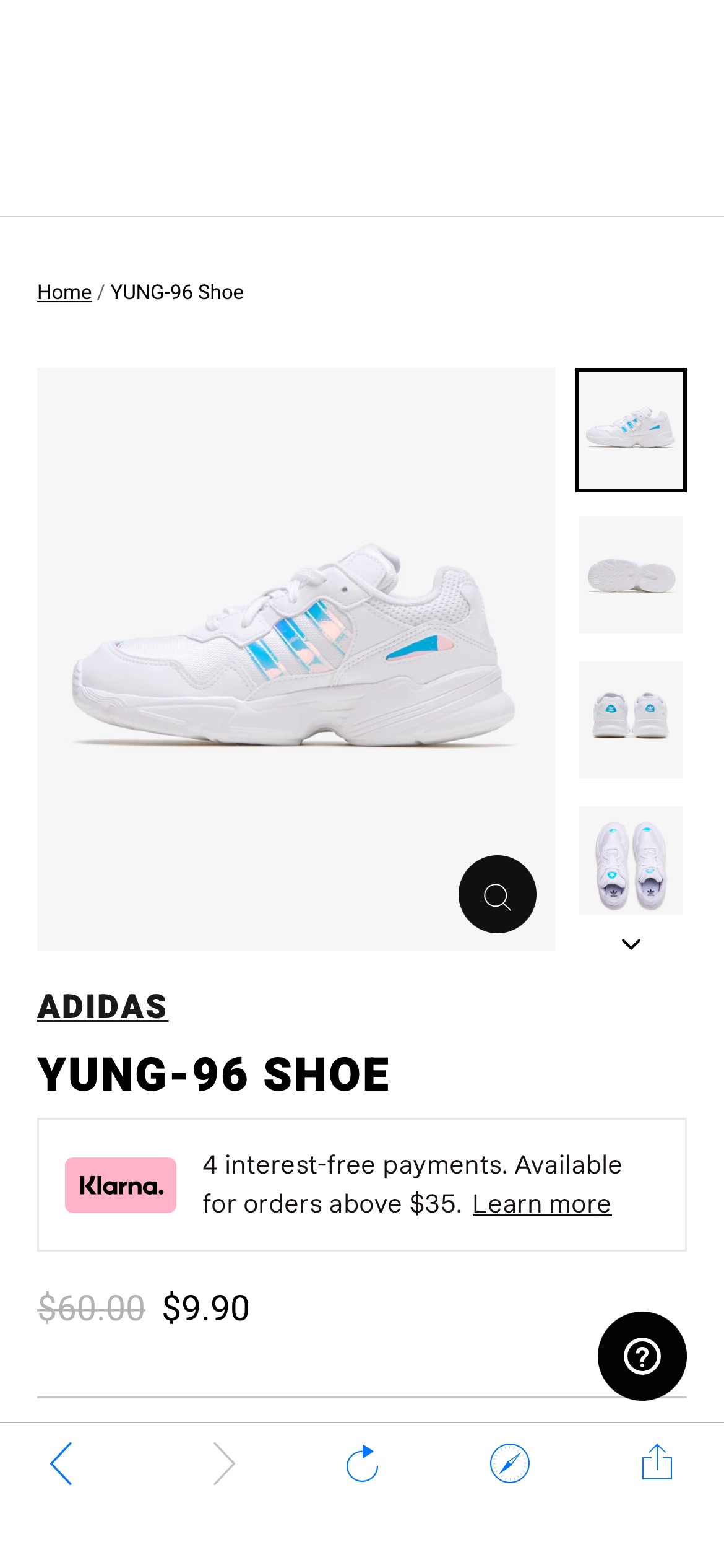 童鞋2码的白色Adidas YUNG-96 Shoe 不到10美金