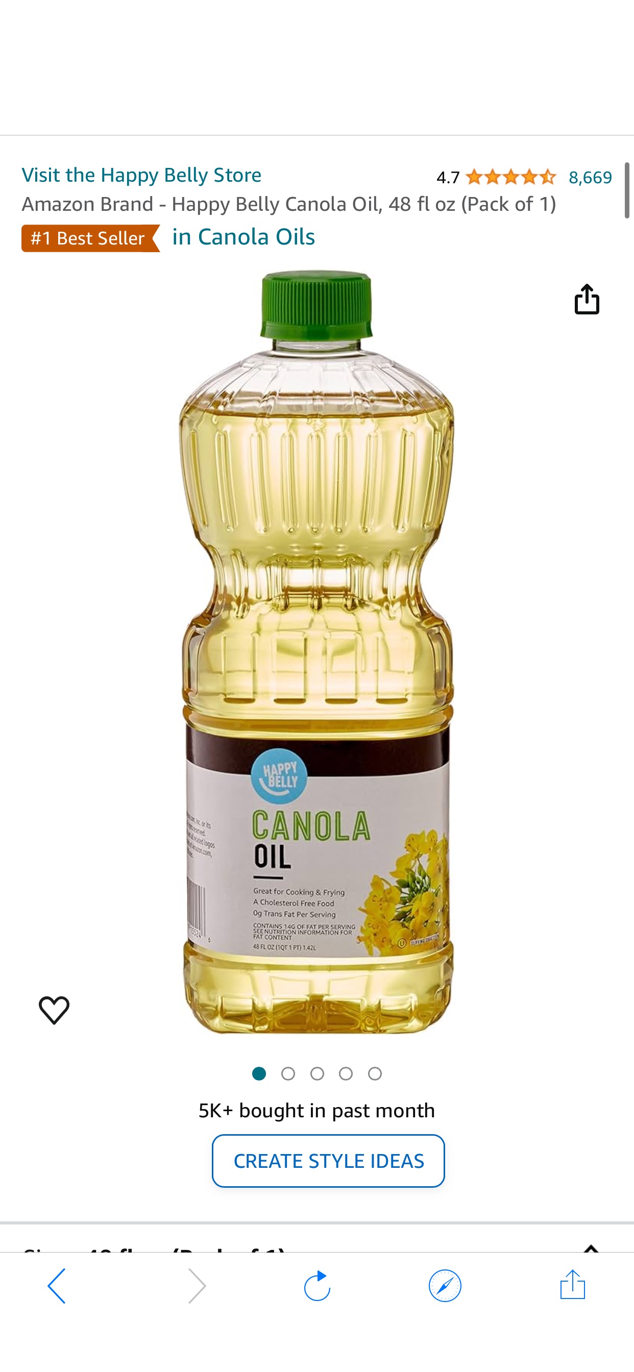 Amazon.com: Amazon Brand - Happy Belly Canola Oil, 48 fl oz (Pack of 1)菜籽油
