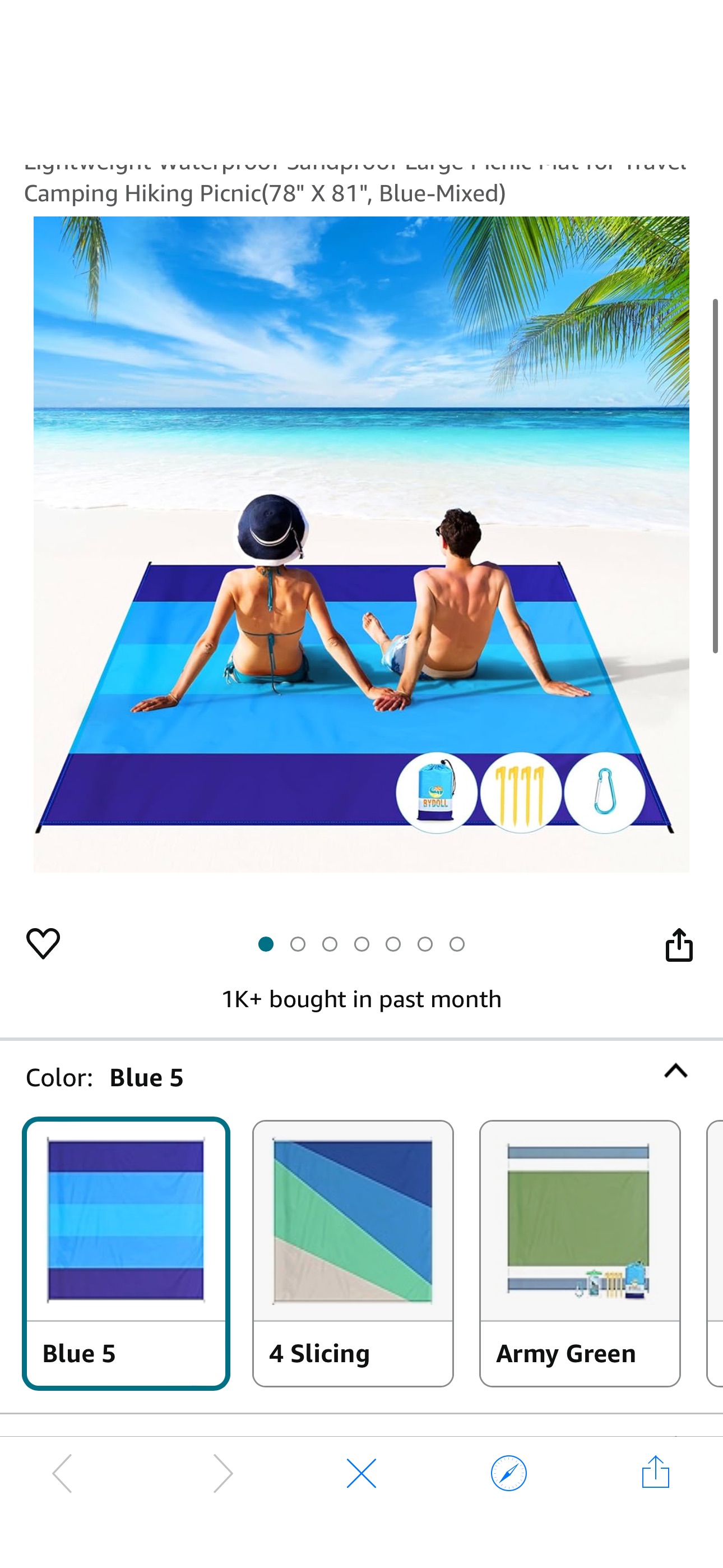 Amazon.com: BYDOLL Beach Blanket 78''×81'' 4-7 Adults Oversized Lightweight Waterproof Sandproof Large Picnic Mat for Travel Camping Hiking Picnic(78" X 81", Blue-Mixed) : Sports & Outdoors