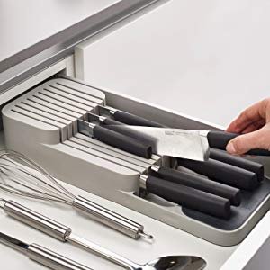DrawerStore Kitchen Drawer Organizer Tray for Knives Knife Block, Gray