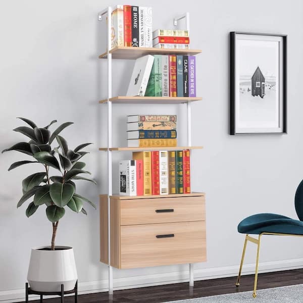 Outopee 23.62" in. Wide Nutural Finish 4 Shelf Industrial Bookcase 757749694372 - The Home Depot