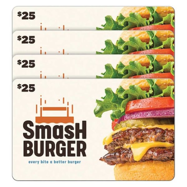 Smashburger $25 电子礼卡4张 (总值$100)