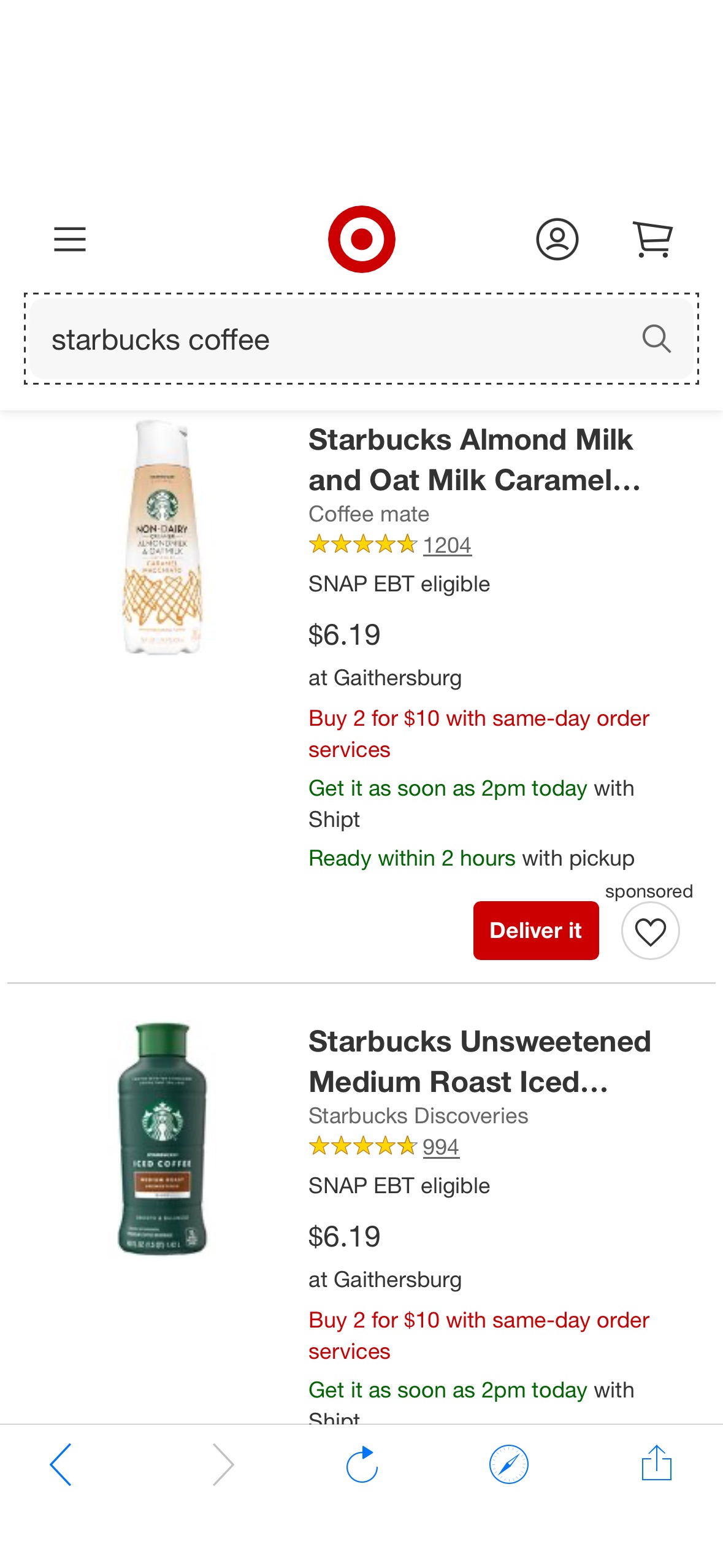 Starbucks Coffee : Target两瓶$10