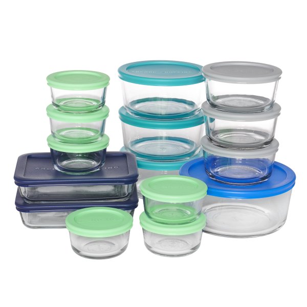 30 Piece Glass Food Storage and Bake Container Sets including Variety Sizes and Shapes