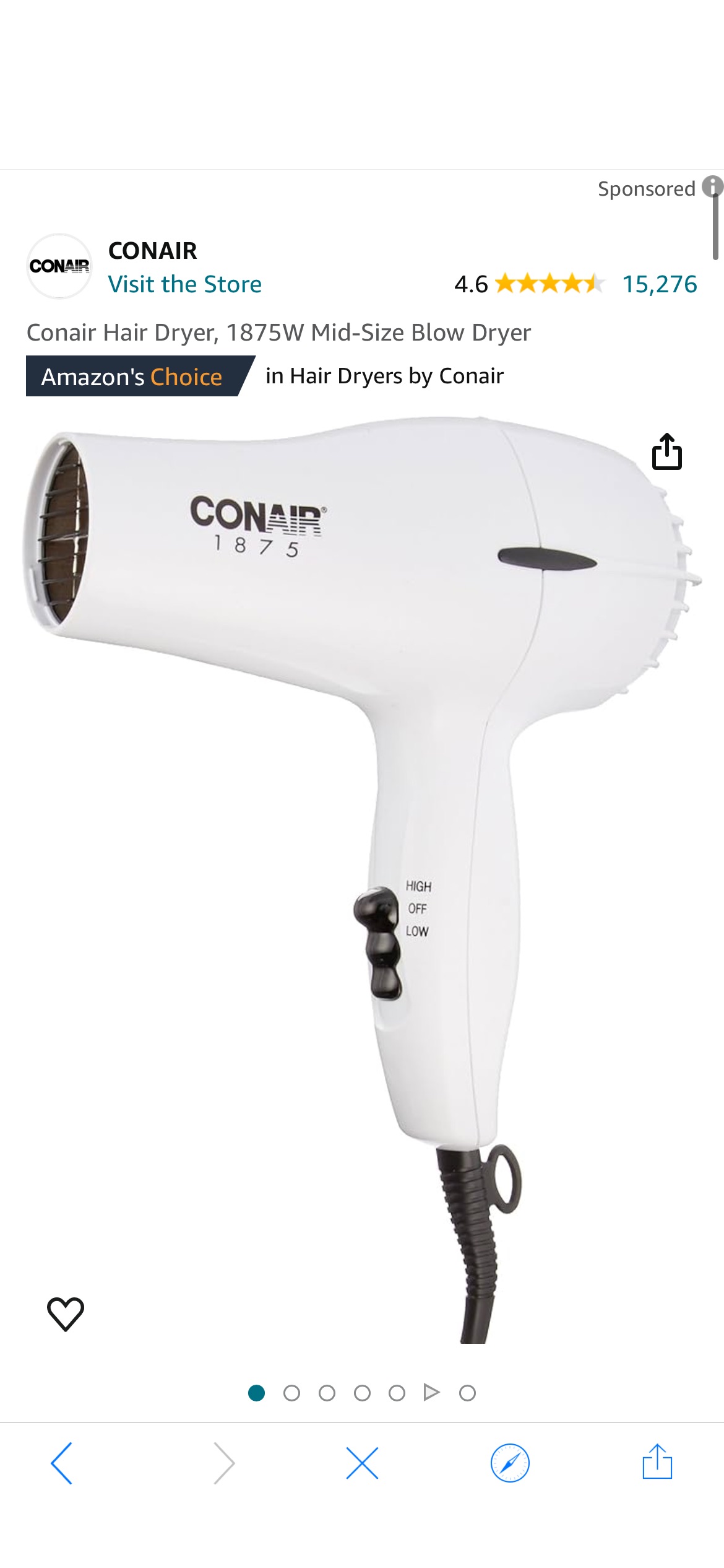 Amazon.com : Conair Hair Dryer, 1875W Mid-Size Blow Dryer : Beauty & Personal Care