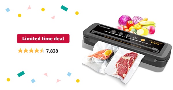 Limited-time deal: MegaWise Vacuum Sealer Machine | 80kPa Suction Power| Bags and Cutter Included | Compact One-Touch Automatic Food Sealer with External Vacuum System | Dry Moist Fresh Modes for All 