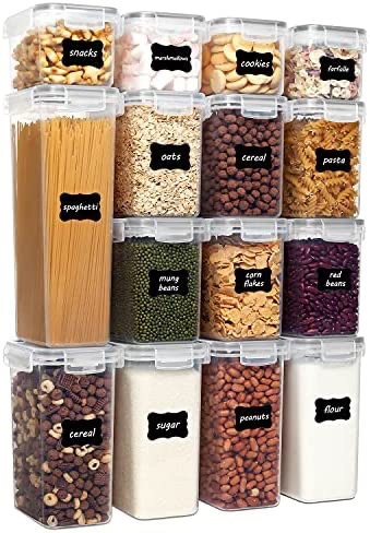 Amazon.com: Vtopmart Airtight Food Storage Containers Set with Lids, 15pcs BPA Free Plastic Dry Food Canisters for Kitchen Pantry Organization and Storage, Dishwasher safe,Include 24 Labels, Black: Home & Kitchen