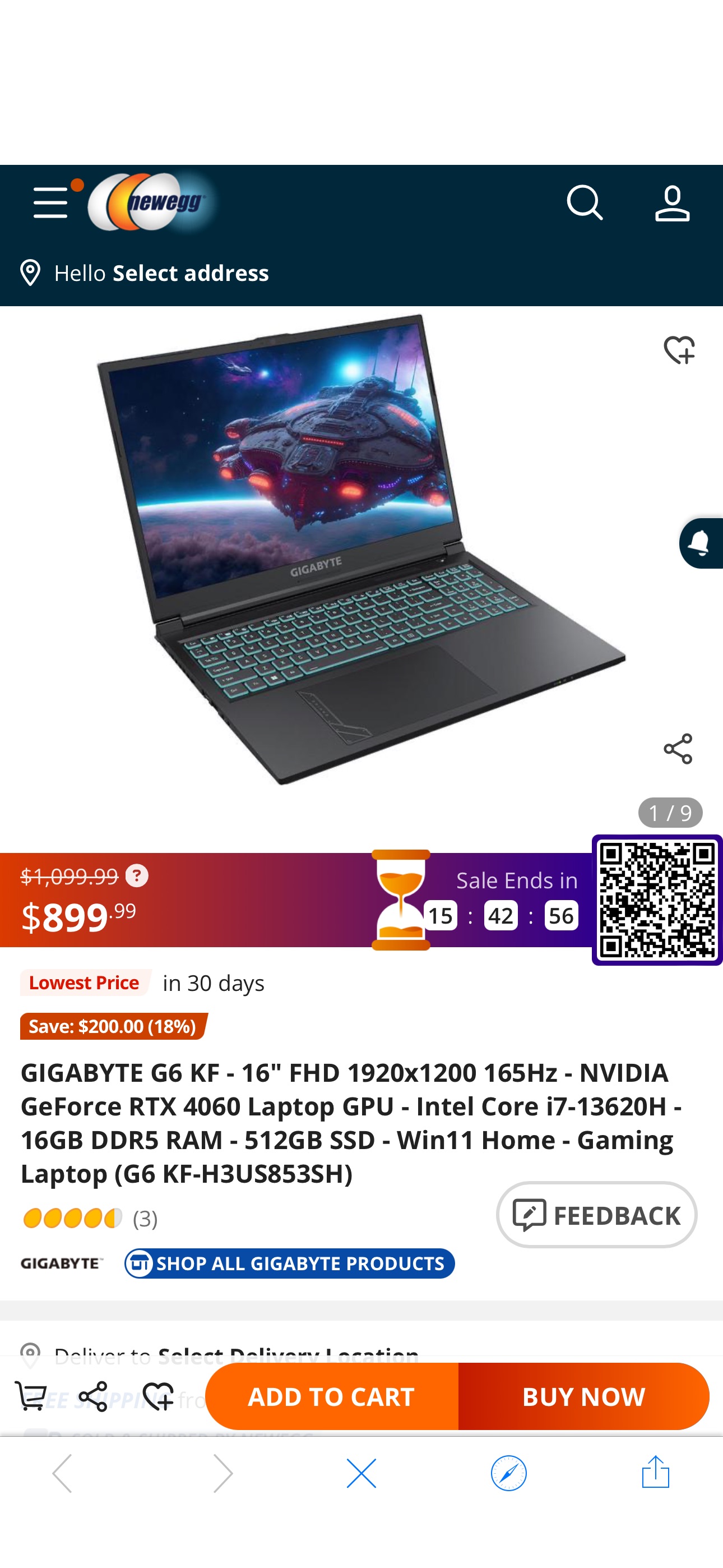 好价GIGABYTE G6 KF - 16" FHD 1920x1200 165Hz - NVIDIA GeForce RTX 4060 Laptop GPU - Intel Core i7-13620H - 16GB DDR5 RAM - 512GB SSD - Win11 Home - Gaming Laptop (G6 KF-H3US853SH) - Newegg.com