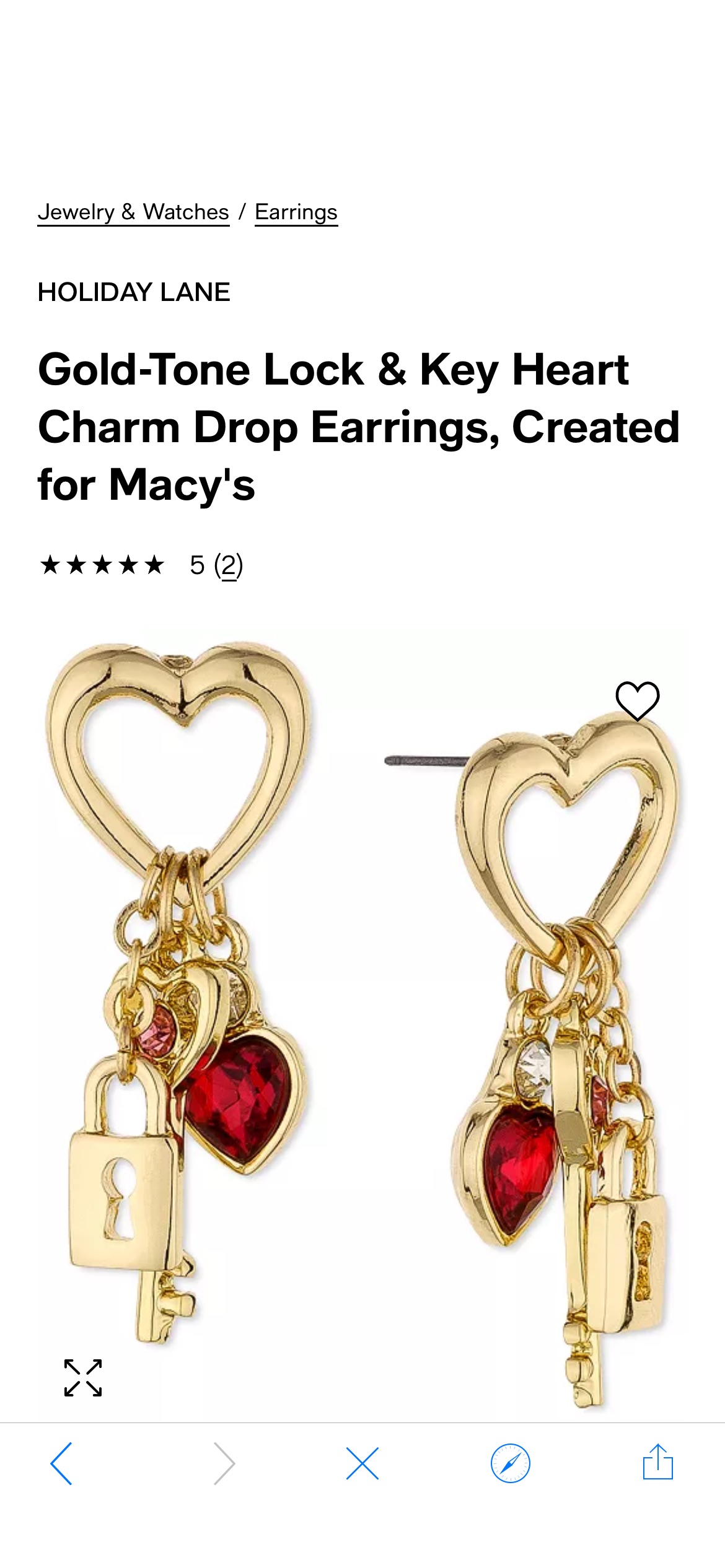 Charter Club Gold-Tone Lock & Key Heart Charm Drop Earrings, Created for Macy's & Reviews - Earrings - Jewelry & Watches - Macy's