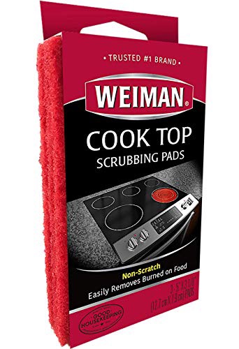 Weiman Cook 顶部擦洗垫 - 轻轻清洁并去除所有光滑顶部和玻璃炉灶范围内的烧焦食物，3 个可重复使用的垫